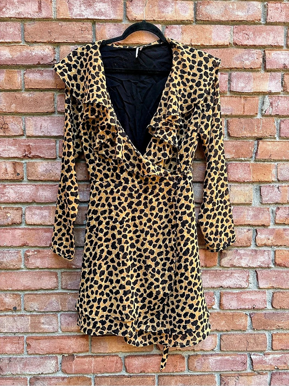 Free People Frenchie Mini Wrap Dress Leopard Mini Wrap Dress